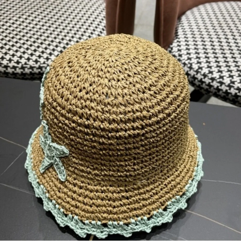 Chanel Kids Straw Hat with Black and Mint Accents
